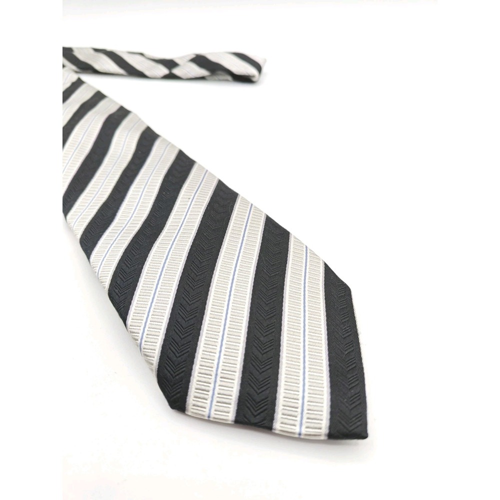 JZ Richards Handmade Silk Tie Mens Silver Black Stripe USA 59x3.25